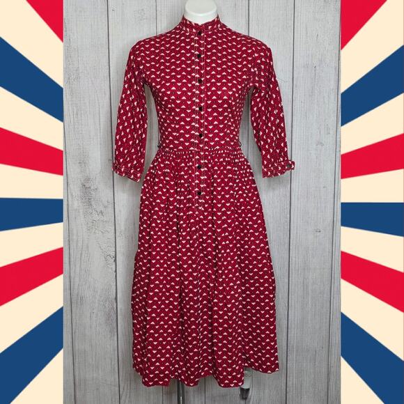 VTG 50s/60s Gay Gibson Red Novelty Prairie Dress | Americana Print | Size Small - Picture 1 of 9